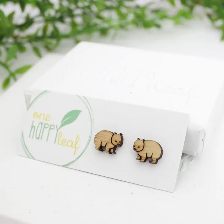 BAMBOO WOOD STUD EARRINGS - WOMBAT