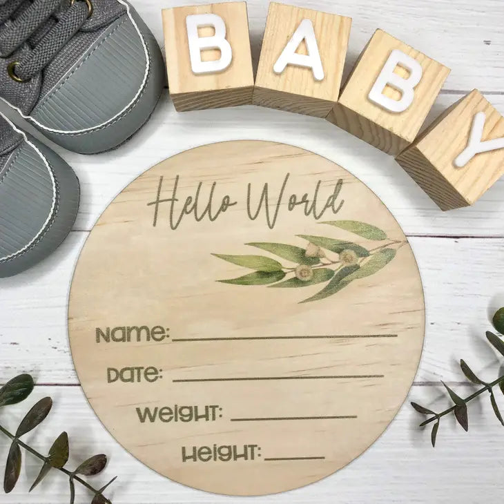 BABY MILESTONE BIRTH ANNOUNCEMENT PLAQUE - EUCALYPTUS