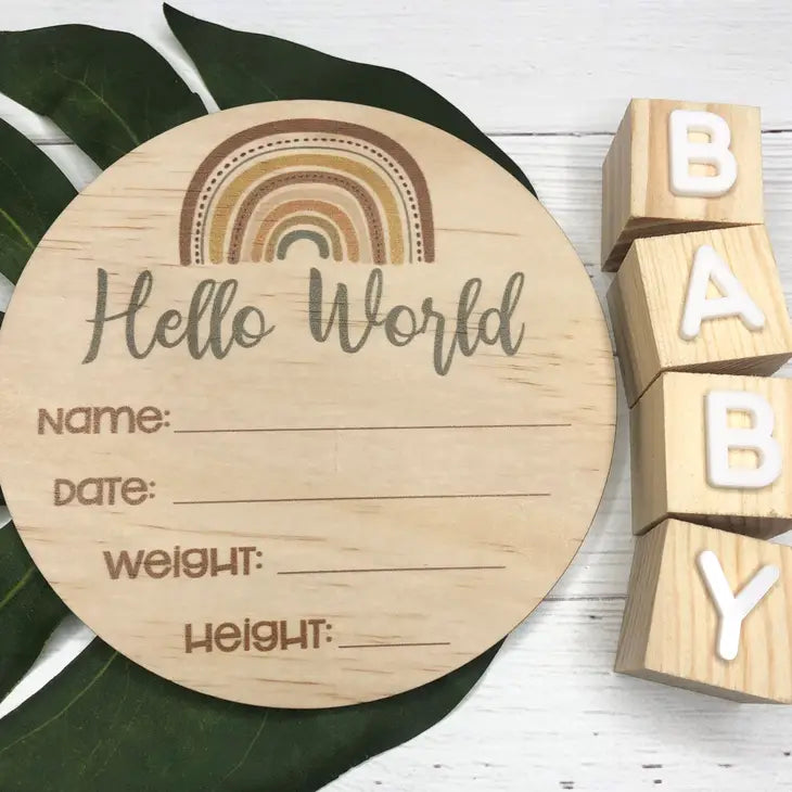 BABY MILESTONE BIRTH ANNOUNCEMENT PLAQUE - RAINBOW