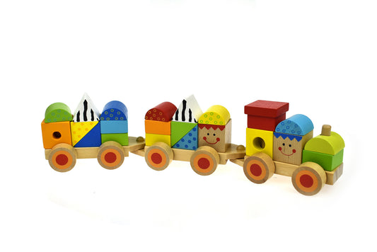 TOOKY TOY WOODEN STACKING TRAIN - 26 PIECES