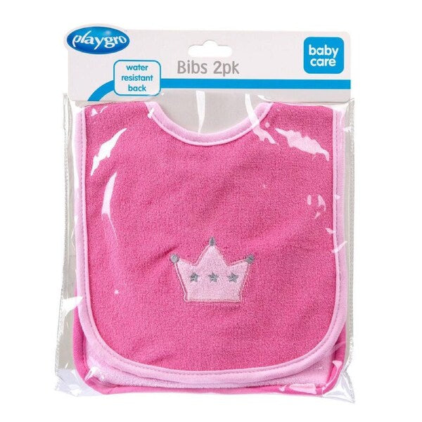 PLAYGRO PINK CROWN BIBS - PACK OF 2