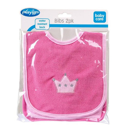 PLAYGRO PINK CROWN BIBS - PACK OF 2