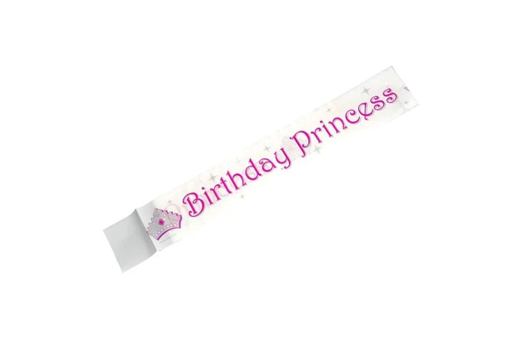 GIRL BIRTHDAY PRINCESS SASH - WHITE