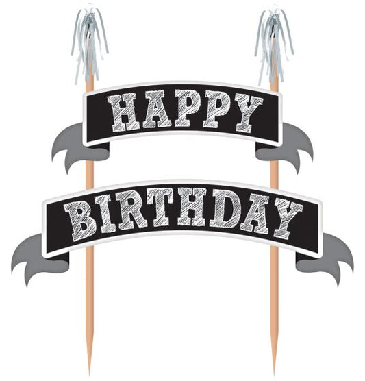 CAKE PICK - HAPPY BIRTHDAY BLACK & SILVER