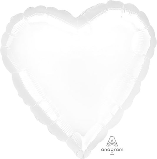 WHITE HEART FOIL BALLOON - 43CM
