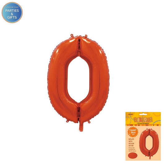 GIANT FOIL BALLOON - ORANGE NUMBER 0 - 86CM