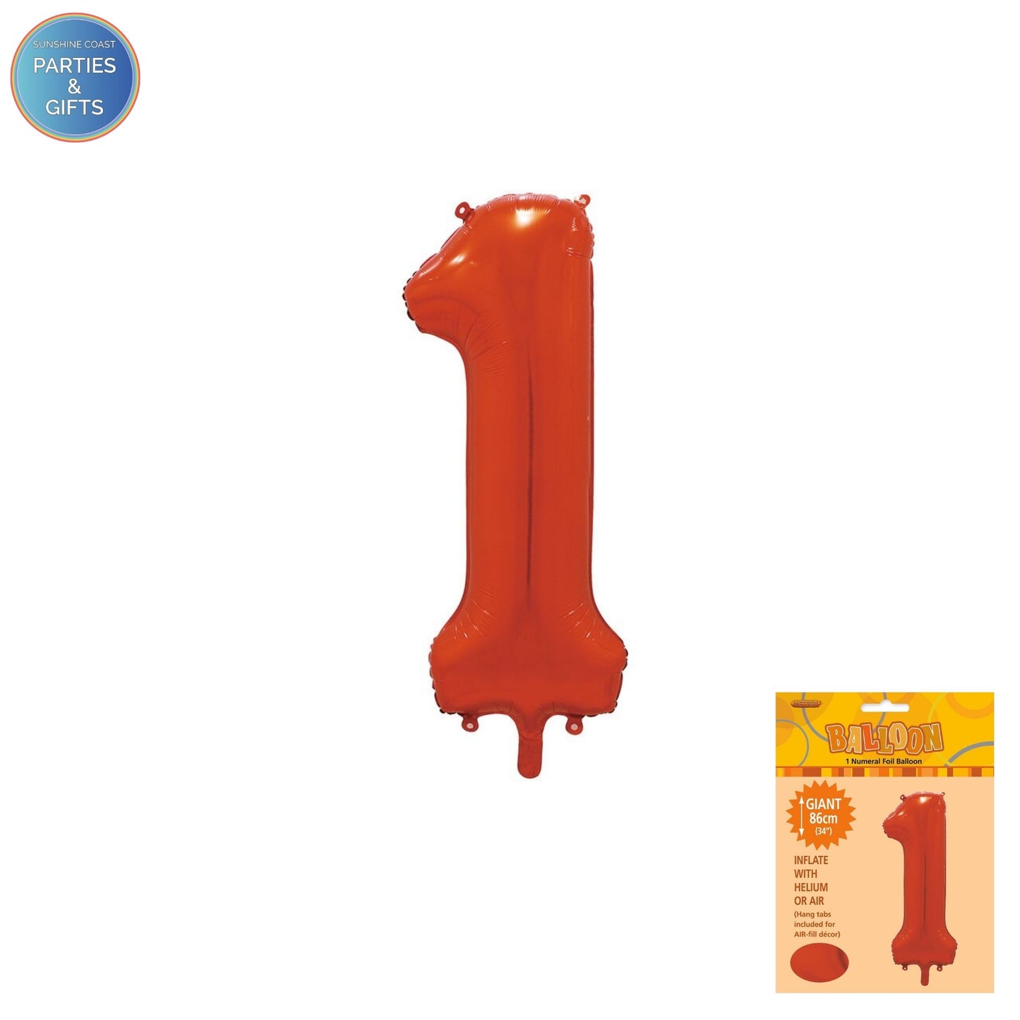 GIANT FOIL BALLOON - ORANGE NUMBER 1 - 86CM