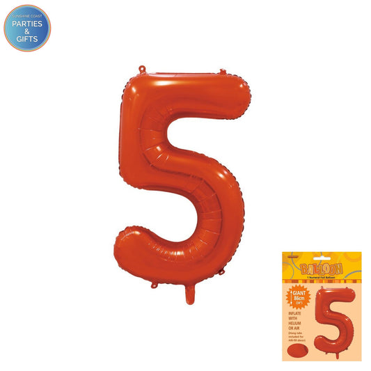 GIANT FOIL BALLOON - ORANGE NUMBER 5 - 86CM