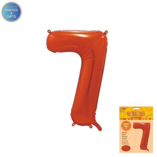 GIANT FOIL BALLOON - ORANGE NUMBER 7 - 86CM