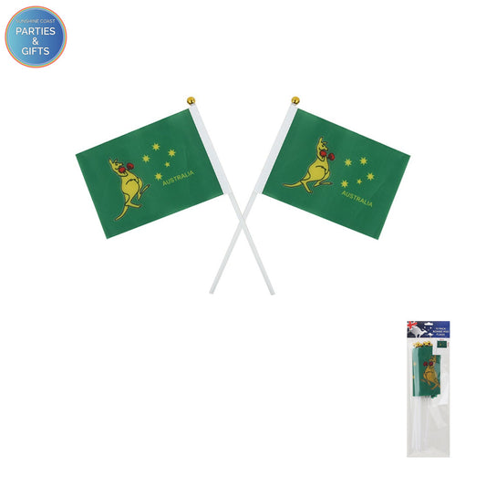 AUSTRALIAN BOXING KANGAROO FLAG ON STICK 15CM x 10CM - PACK OF 10