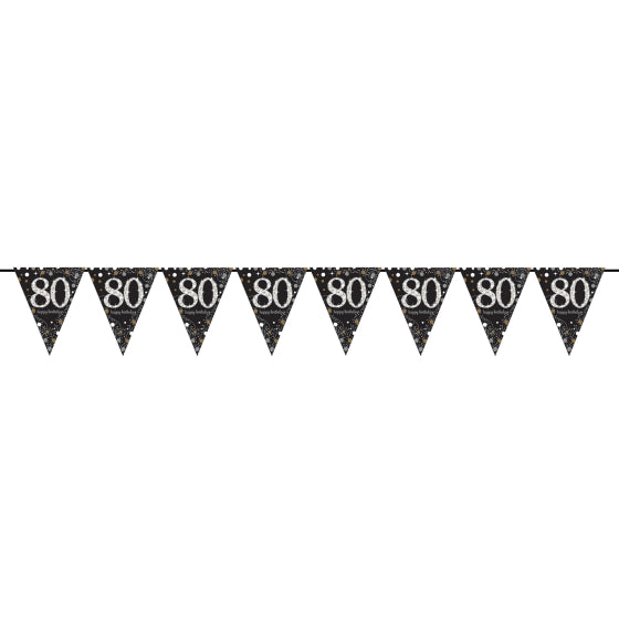 GOLD & BLACK CELEBRATION 80TH BIRTHDAY BUNTING - 4M