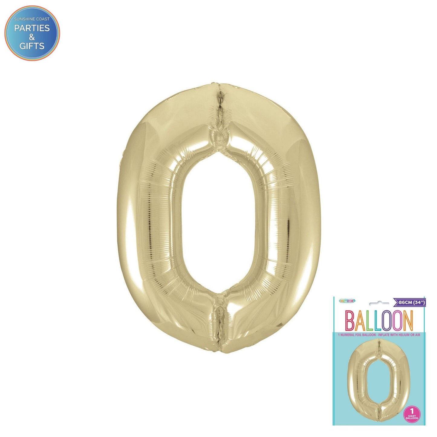 GIANT FOIL BALLOON - CHAMPAGNE GOLD NUMBER 0 - 86CM