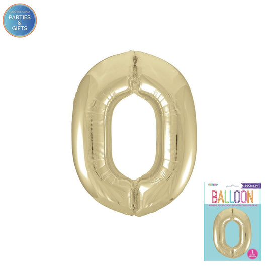 GIANT FOIL BALLOON - CHAMPAGNE GOLD NUMBER 0 - 86CM