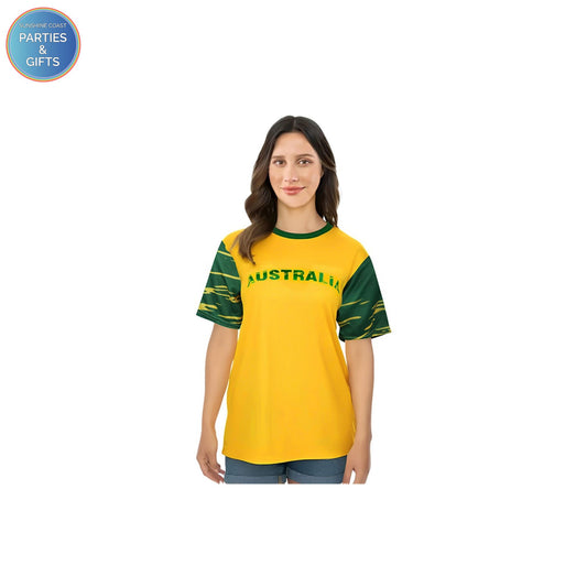 WOMENS AUSTRALIA GREEN & GOLD T-SHIRT - SIZE S, M & L