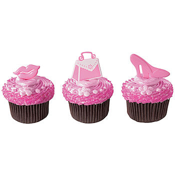 PRETTY IN PINK CUPCAKE PICKS - PACK OF 12