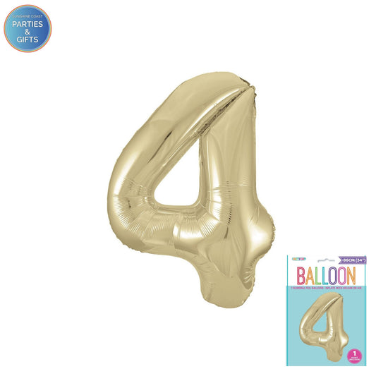GIANT FOIL BALLOON - CHAMPAGNE GOLD NUMBER 4 - 86CM