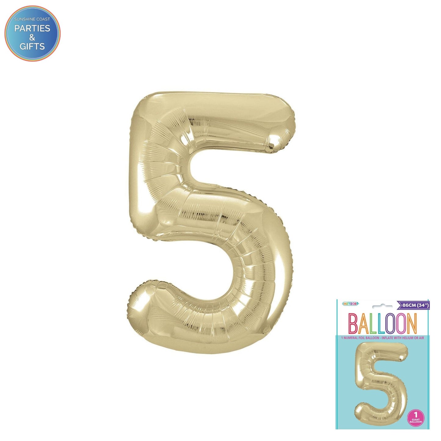 GIANT FOIL BALLOON - CHAMPAGNE GOLD NUMBER 5 - 86CM