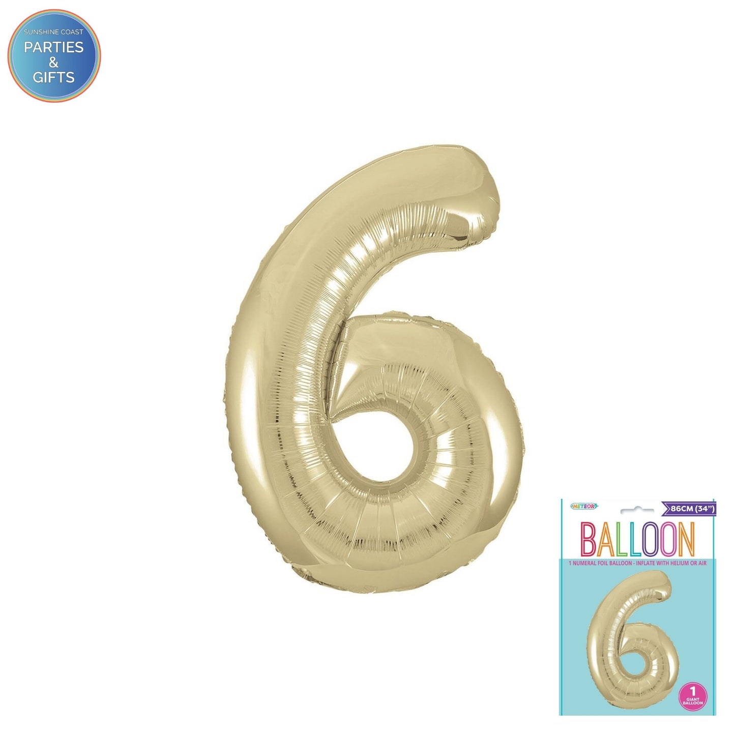 GIANT FOIL BALLOON - CHAMPAGNE GOLD NUMBER 6 - 86CM