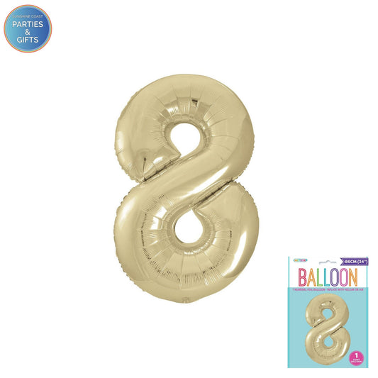 GIANT FOIL BALLOON - CHAMPAGNE GOLD NUMBER 8 - 86CM