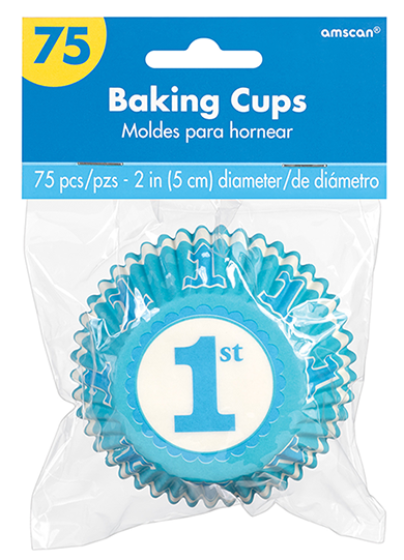 1ST BIRTHDAY BLUE CUPCAKE BAKING CUPS - PACK OF 75