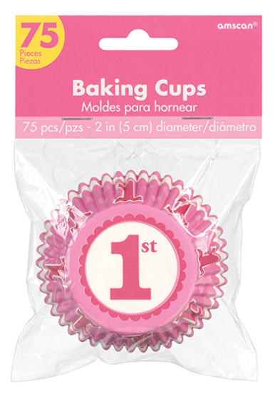 1ST BIRTHDAY PINK CUPCAKE BAKING CUPS - PACK OF 75