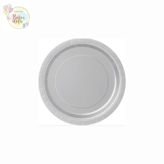 SILVER PAPER PLATES 23CM ROUND - PACK OF 8