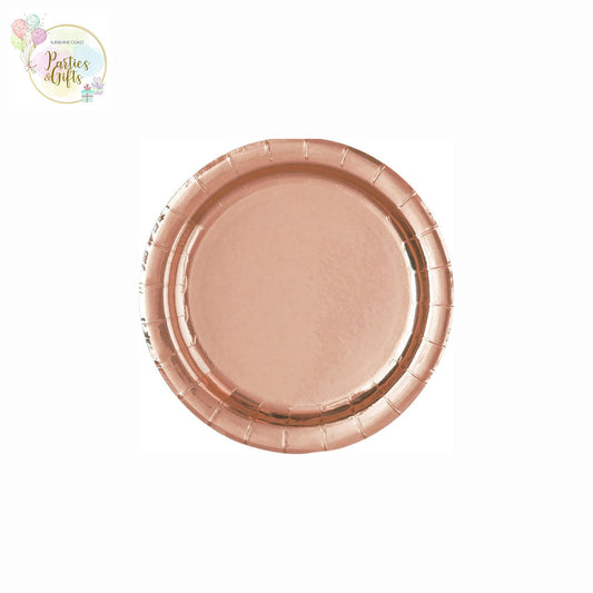 ROSE GOLD PAPER PLATES 18CM ROUND - PACK OF 8