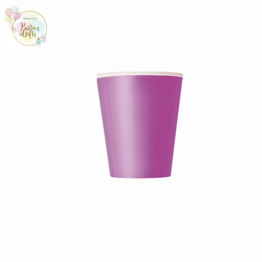 PRETTY PURPLE 270ML PAPER CUPS - PACK OF 8