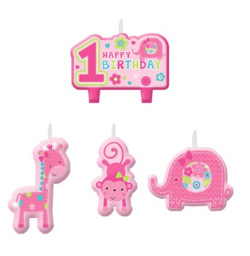 ONE WILD GIRL 1ST BIRTHDAY CANDLE SET - PACK OF 4