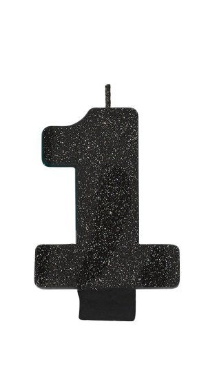 BLACK GLITTER NUMERAL CANDLE - # 1