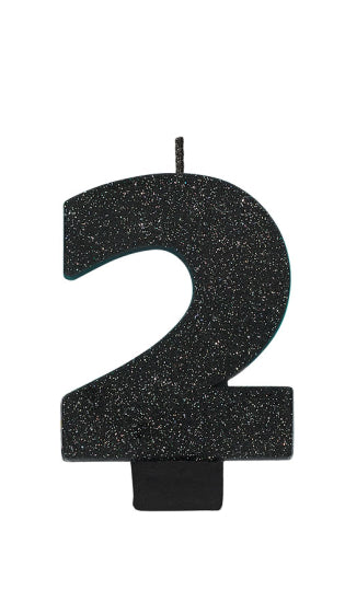BLACK GLITTER NUMERAL CANDLE - # 2