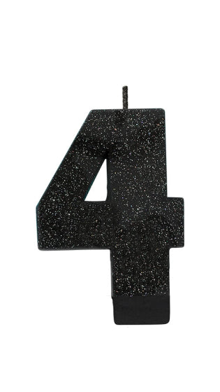 BLACK GLITTER NUMERAL CANDLE - # 4