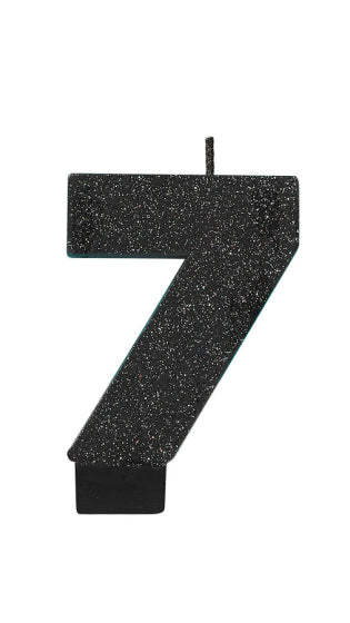 BLACK GLITTER NUMERAL CANDLE - # 7
