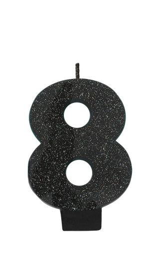 BLACK GLITTER NUMERAL CANDLE - # 8