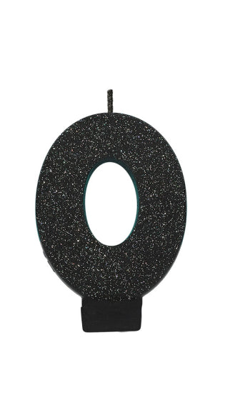 BLACK GLITTER NUMERAL CANDLE - # 0