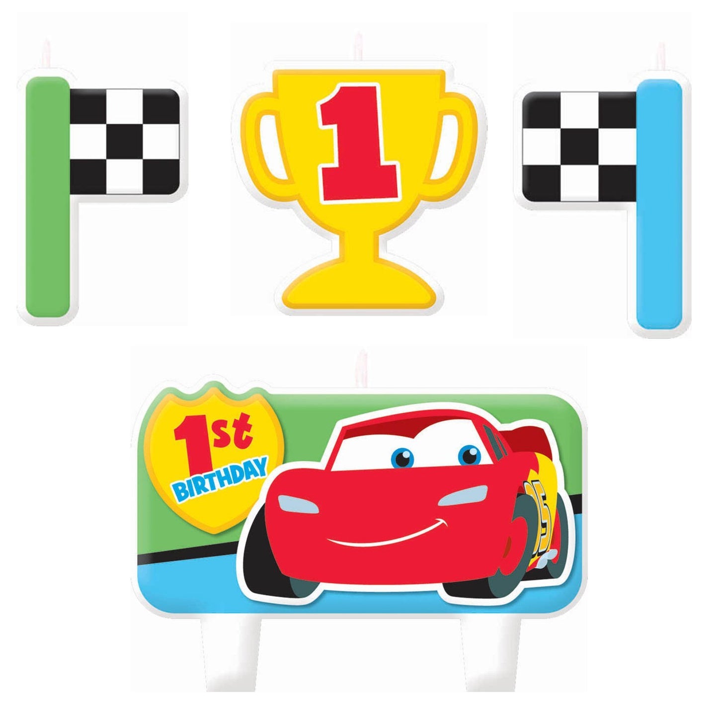 DISNEY CARS 1ST BIRTHDAY CANDLE SET - PACK OF 4
