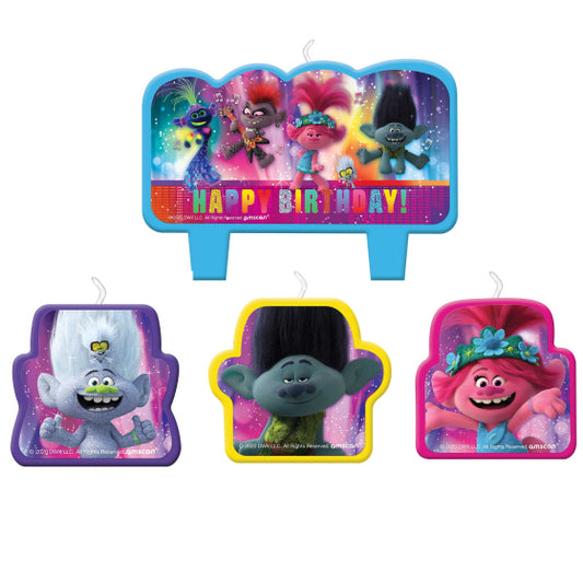 TROLLS WORLD TOUR BIRTHDAY CANDLE SET - PACK OF 4