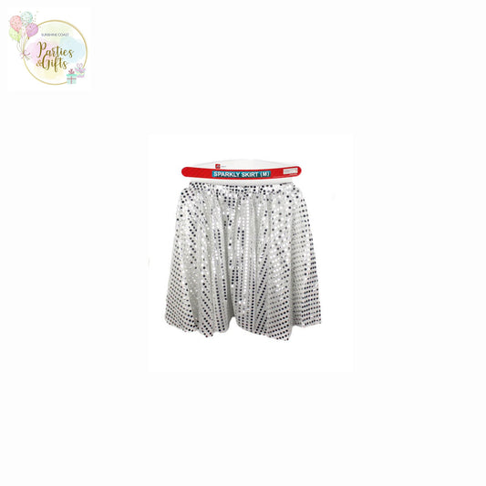 PARTY COSTUME SEQUIN SPARKLY SKIRT - SILVER