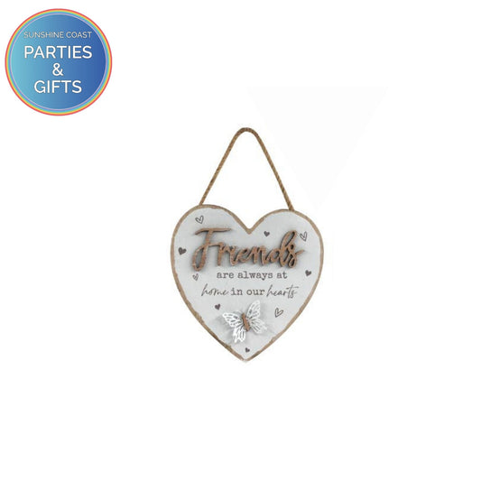 HANGING HEART SHAPED MDF PLAQUE FRIENDS & BUTTERFLY - 15CM