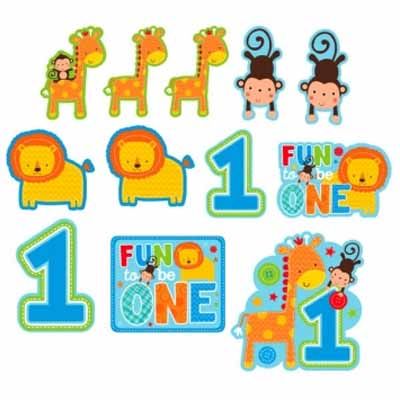ONE WILD 1ST BIRTHDAY HANGING CUTOUTS - 12 PACK
