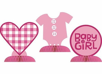 BABY SHOWER CUTE AS A BUTTON GIRL MINI CENTERPIECES - 3 PACK