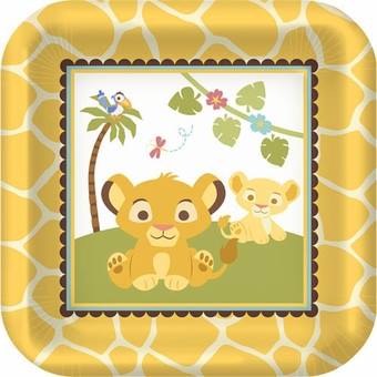 BABY SHOWER LION KING SWEET CIRCLE PARTY SQUARE PAPER PLATES 17.78CM - PACK OF 8