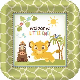 BABY SHOWER LION KING SWEET CIRCLE SQUARE PAPER PLATES - PACK OF 8
