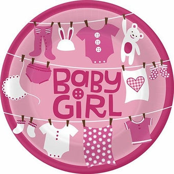 BABY SHOWER CUTE AS A BUTTON GIRL ROUND PAPER PLATES 22.2CM - PACK OF 8