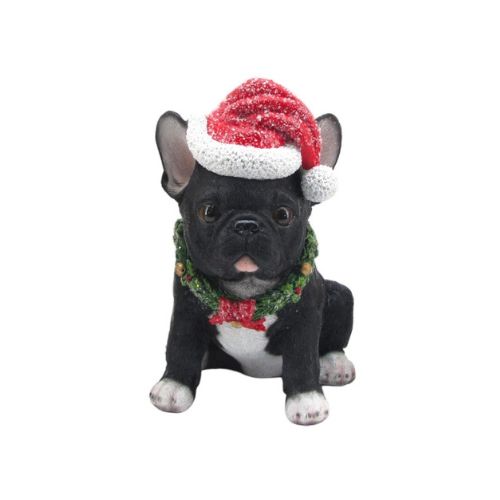 DOG WITH SANTA HAT AND NECK TIE - BLACK FRENCHIE, GOLDEN LABRADOR, PUG