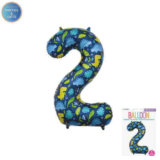 GIANT FOIL BALLOON - DINOSAUR NUMBER 2 - 86CM