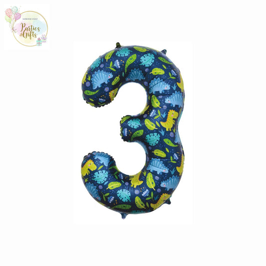 GIANT FOIL BALLOON - DINOSAUR NUMBER 3 - 86CM