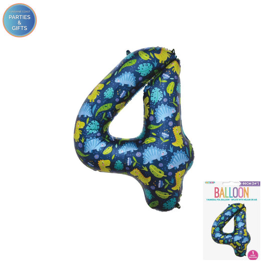 GIANT FOIL BALLOON - DINOSAUR NUMBER 4 - 86CM