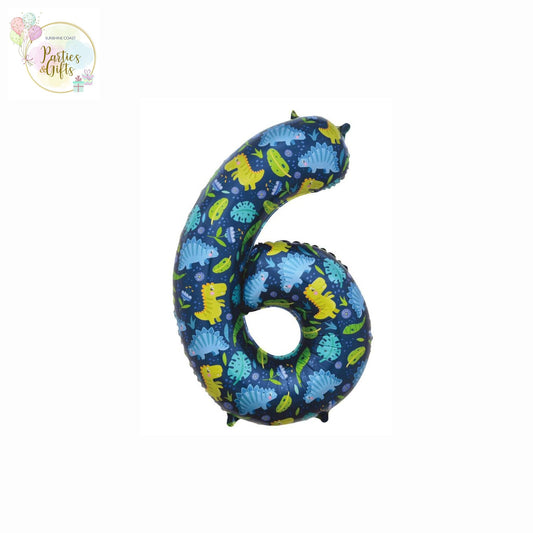 GIANT FOIL BALLOON - DINOSAUR NUMBER 6 - 86CM
