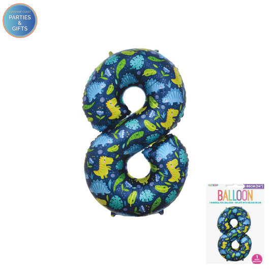 GIANT FOIL BALLOON - DINOSAUR NUMBER 8 - 86CM